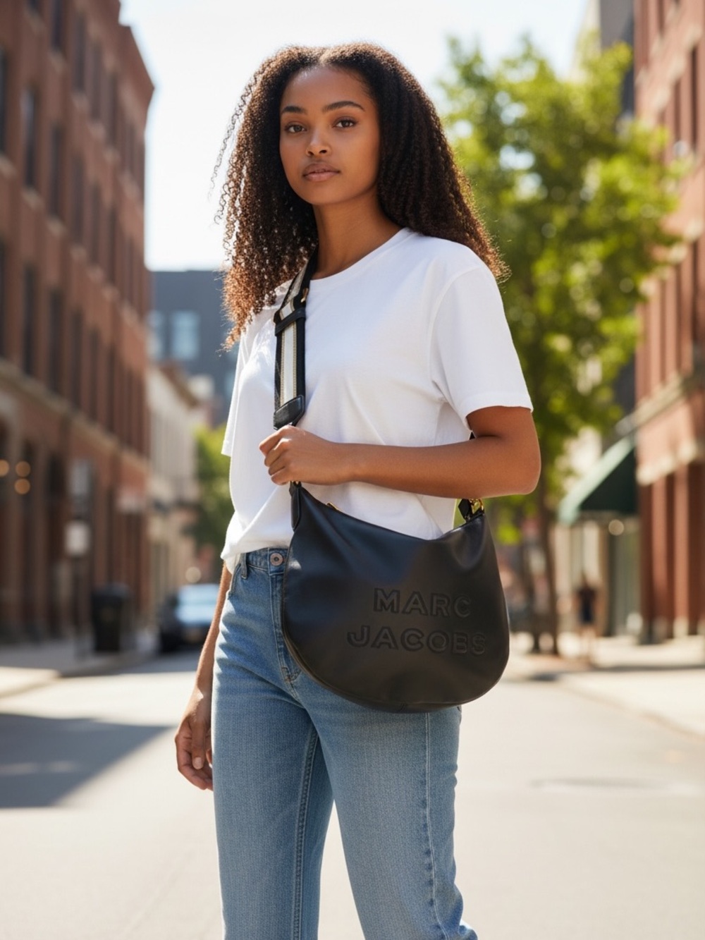 Marc Jacobs Black Shoulder Hobo with Striped Adjustable Strap